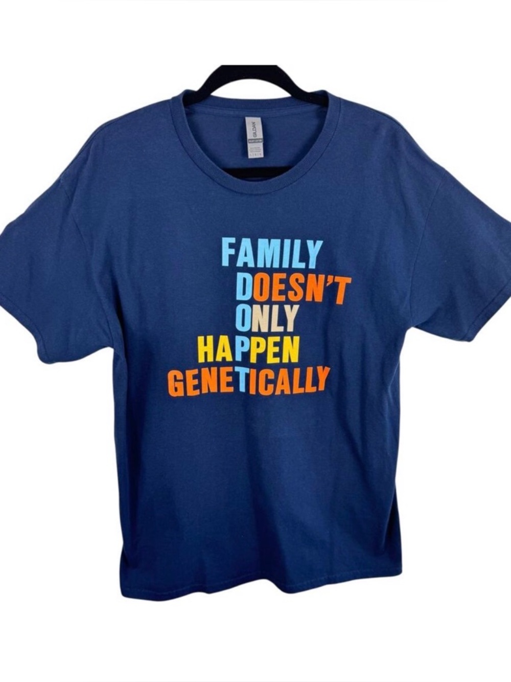 Navy Blue Adoption 100% Cotton Short Sleeve Crew Neck Light T-Shirt Unisex Sz L